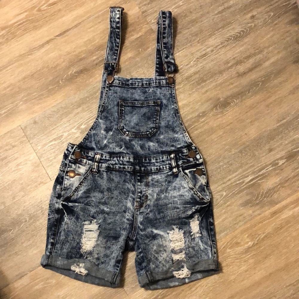 VIP Jeans Cropped Distressed Overalls